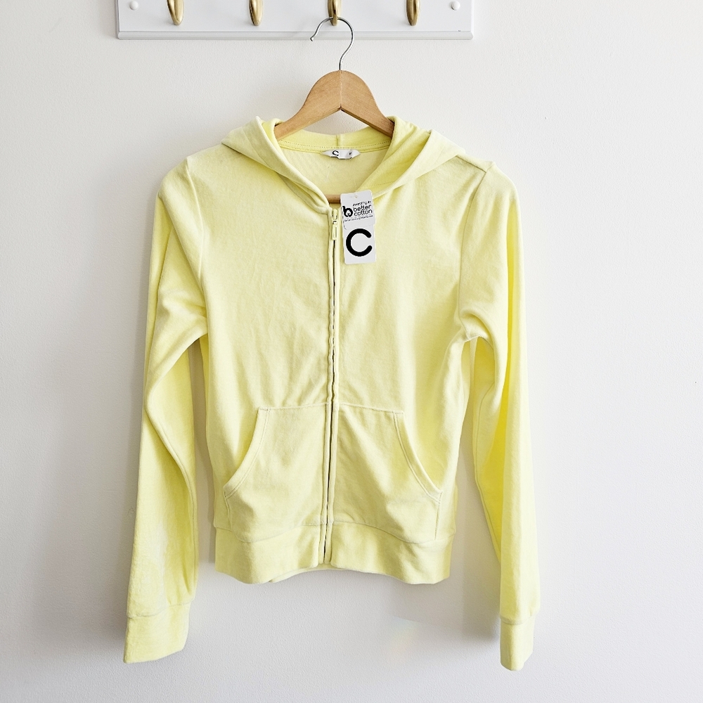 Cubus Lemon Velour Zip Hoodie XS Soft Stretch Velvet Full Zip Jacket NWT
